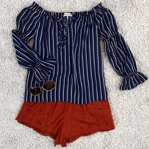 NEW WAYF Off Shoulder Sleeve blue striped blouse